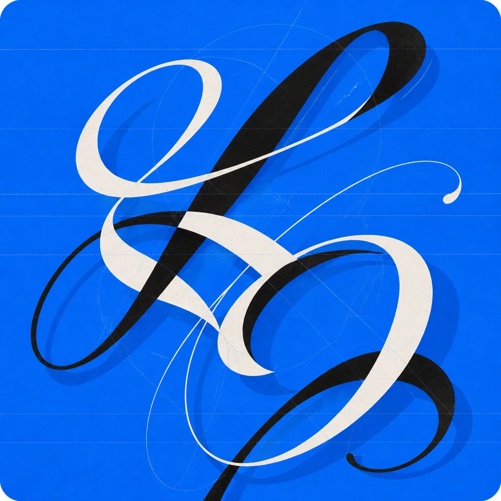 Abstract electric-blue cursive typography illustration